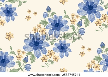 Floral pattern seamless.Pastel blue flowers Ikat design paisley embroidery with floral motifs. Ethnic pattern oriental traditional. Ikat pattern seamless vector illustration. 