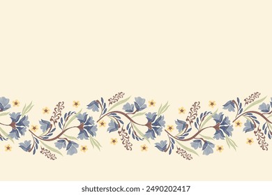 Floral pattern seamless.Pastel blue magnolia flowers Ikat embroidery texture design paisley floral motifs. Ethnic pattern oriental traditional vector illustration hand drawn. 