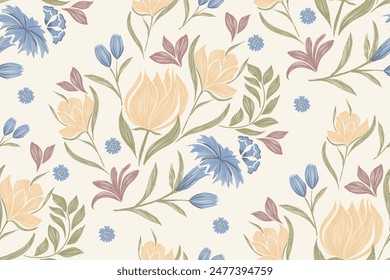 Patrón floral sin fisuras. Flores de color naranja pastel Ikat diseño bordado paisley con motivos florales. Patrón étnico tradicional oriental. Ikat patrón de Ilustración vectorial sin fisuras. 