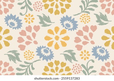 Floral pattern seamless.Pastel flowers Ikat design paisley embroidery with floral motifs. Ethnic pattern oriental traditional. Ikat pattern seamless vector illustration.