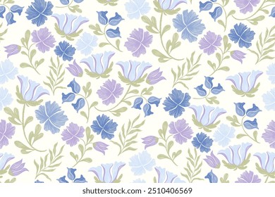 Floral pattern seamless.Pastel purple blue flowers Ikat design paisley embroidery with floral motifs. Ethnic pattern oriental traditional. Ikat pattern seamless vector illustration