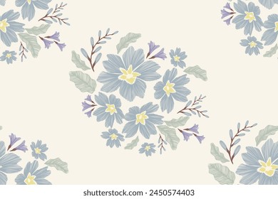 Floral pattern seamless.Pastel vintage  blue flowers Ikat design paisley embroidery with primrose floral ditsy motifs. Ethnic  oriental traditional vector illustration. 