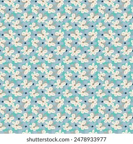 Floral pattern seamless.Pastel vintage blue flowers Ikat design paisley embroidery with primrose floral ditsy motifs.