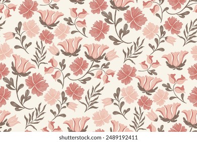 Floral pattern seamless.Pink flowers embroidery Ikat texture floral motifs vintage minimal design vector illustration hand drawn. 