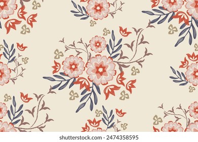 Floral pattern seamless.Vintage flowers Ikat design paisley embroidery with floral motifs. Ethnic pattern oriental traditional. Ikat pattern seamless vector illustration. 