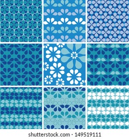 Floral pattern set in blue colors