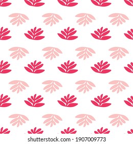 Floral pattern set in pink and white colours. A seamless vector background. 
Can be used for paper, fabric, cover, interior decor and other uses. 