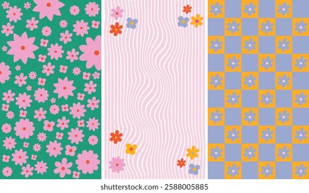Floral  Pattern Set,  Retro Aesthetic Botanical Designs