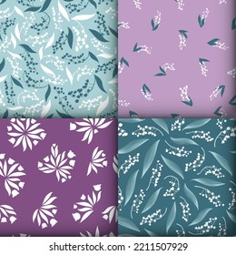 Conjunto de patrones florales. Lili sin foco de la textura del valle. Flor fresca