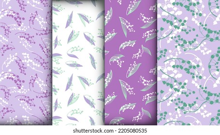 Floral Pattern Set. Seamless Lily Bell Texture. Vintage Flower Decoration.