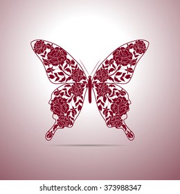 Floral pattern in a shape of a butterfly with shadow.