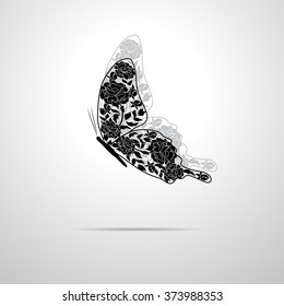 Floral pattern in a shape of a butterfly with shadow.
