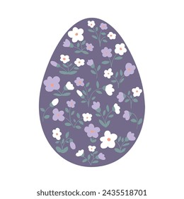 Patrón floral en forma de huevo de Pascua con flores. Patrón botánico pastel multicolor en estilo plano. Dibujo a mano elegante, estético, elegante garabatos de elementos botánicos vintage vintage