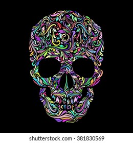 Floral Pattern In The Shape Of A Skull On A Black