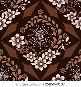 floral pattern silhouettes brown color hand drawn and geometric design