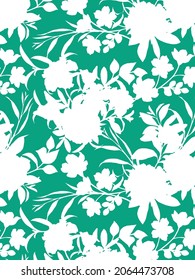 Floral  pattern. Silhouettes made of mix flowers pattern design, leaves and petals. Botanical backdrop for wallpaper, textiles, fabric, clothes, jacket, souvenirs, wrapper, surface or scrapbook.