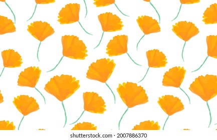 
Floral pattern of simple flowers, joyful sunny composition