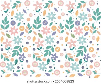 Floral Pattern with Simple Flowers and Leaves