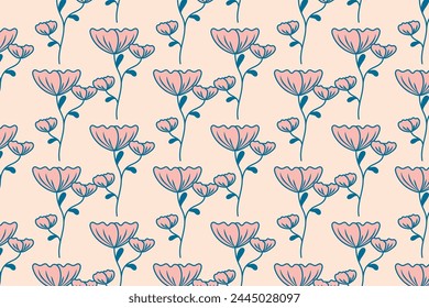 Floral pattern in simple line, delicate vectorial pattern, spring pattern