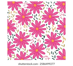 Floral pattern with simple pink flowers Free arrangement of small flowers and leaves on a light background Simple and straight forward floral print design.