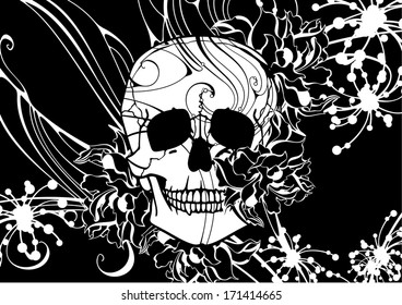 Floral pattern with a skull