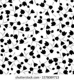 Floral pattern. Small  black and white flowers.Seamless vector texture.
