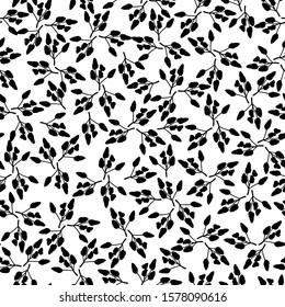 Floral pattern. Small  black and white flowers.Seamless vector texture.