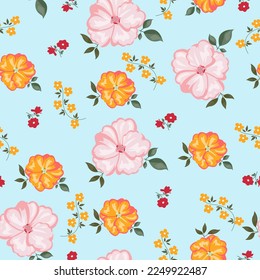 Floral pattern in small colorful flowers. floral seamless background for fashion print. Ditsy print. Seamless vector texture. light blue pastel background
