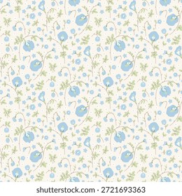 patrón floral. Pequeño jardín de flores lindas sobre fondo claro. Sucio patrón floral sin fisuras. Bastante Pequeña impresión. Flor azul claro del guisante de la mariposa, diseño superficial para la moda, Fondo de pantalla, materia textil,