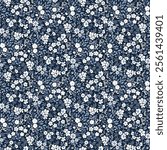 Floral pattern in small flower. Small pretty flowers on dark background. Ditsy print, ditsy style, liberty design.Sweet floral seamless pattern for fashion, wrapping, printing on fabrics and surface.