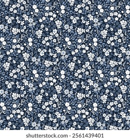 Floral pattern in small flower. Small pretty flowers on dark background. Ditsy print, ditsy style, liberty design.Sweet floral seamless pattern for fashion, wrapping, printing on fabrics and surface.