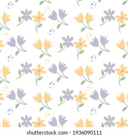 floral pattern in the small flower Seamless vector texture. cute template for fashion prints. Printing with small blue, yellow flowers. Pale white background.