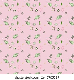 Padrão floral de pequenas flores e folhas de tecido