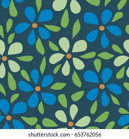 Floral pattern with small flowers and leaves. Simple, cute background for printing on fabric, textiles, Wallpaper. Seamless vector illustration. Vintage retro style. Miles Fleur, liberty ornament.