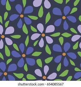 Floral pattern with small flowers and leaves. Simple, cute background for printing on fabric, textiles, Wallpaper. Seamless vector illustration. Vintage retro style. Miles Fleur, liberty ornament.