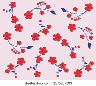 floral pattern of small flowers in red and blue tones