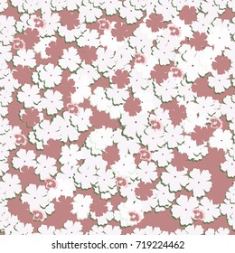 Floral pattern with small and large delicate tropical flowers. Seamless background for bed textiles, fabrick, wallpaper, wrapper, brochure, leaflet, wedding invitations. Vector illustration