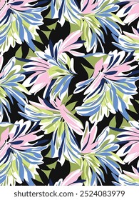 Floral pattern with small pink, blue, and white flowers on a dark blue background. Vector seamless background fabric print and other etc.
