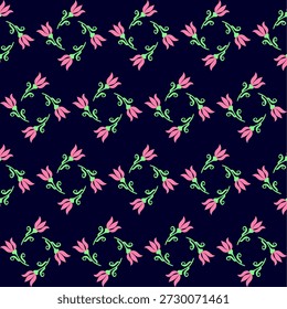 Patrón floral de Pequeñas flores de color rosa sobre un fondo negro