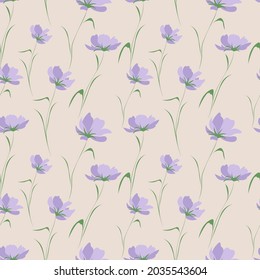 Floral pattern from small plants and flowers on a light background.