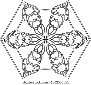 floral pattern. snowflake. black and white isolated hand drawing. embroidery, coloring, template, print.