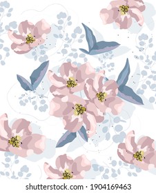 Floral pattern. Soft and gentle pink bloom Vector Illustration hand drawn style design for textiles, paper, wallpaper, fashion