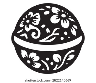 Floral pattern spherical object icon with botanical ornament decorative silhouette abstract pictogram isolated decoration cosmetic