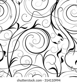 Floral pattern of spirals and  pinstripes in monochrome, which can be used as seamless
