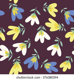 Floral pattern. Spring or summer vector background. Hand-drawn doodle pattern with garden flower and bud.