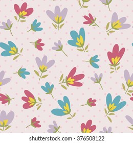 Floral pattern. Spring or summer vector background. Hand-drawn doodle pattern with garden flower and bud.