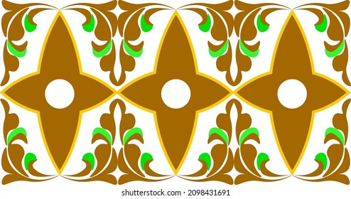 floral pattern with stars surrounded by leaves that has color brown