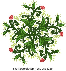Blumenmuster von Erdbeerpflanze mit Batikstil.