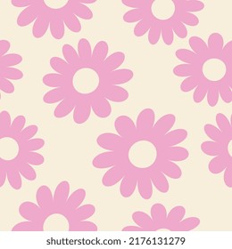 Floral pattern in the style of the 70s with groovy daisy flowers. Retro floral vector design. Style of the 60s, 70s, 80s