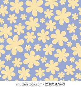 Floral pattern in the style of the 70s with groovy daisy flowers. Retro floral vector design. Style of the 60s, 70s, 80s